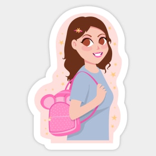 Cute Girl With Bag Drawing Sticker